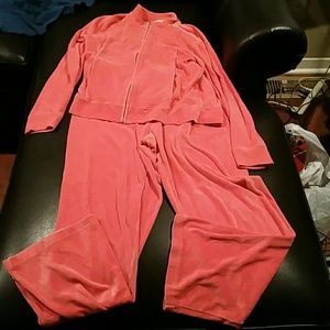 Talbots Melon color Velour Suit sz medium