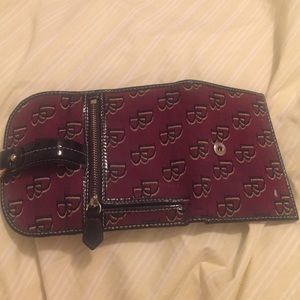 Burgundy cloth and patient leather wallet