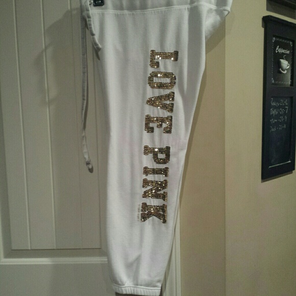 VS PINK, white capri sweats