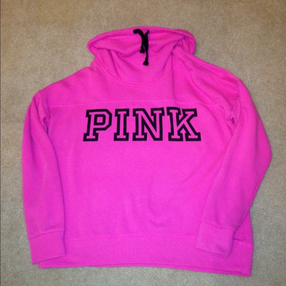 PINK Cowl Neck Sweatshirt in Hot Pink