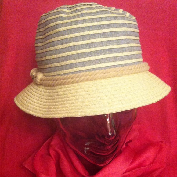 Calvin Klein Accessories - Calvin Klein Blue/Cream Straw Hat