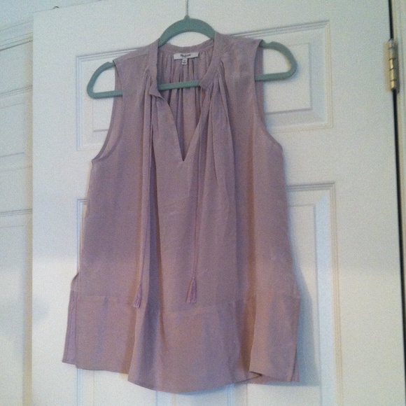madewell silk tassel tie top- light lavender