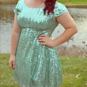 blue sequin dress