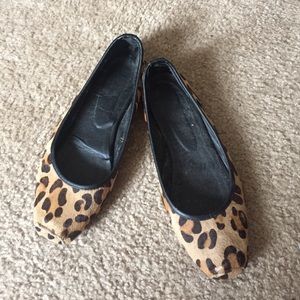 Leopard print faux fur ballet flat
