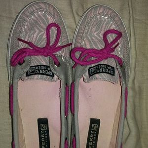 Girls pink and gray Sperry shoes