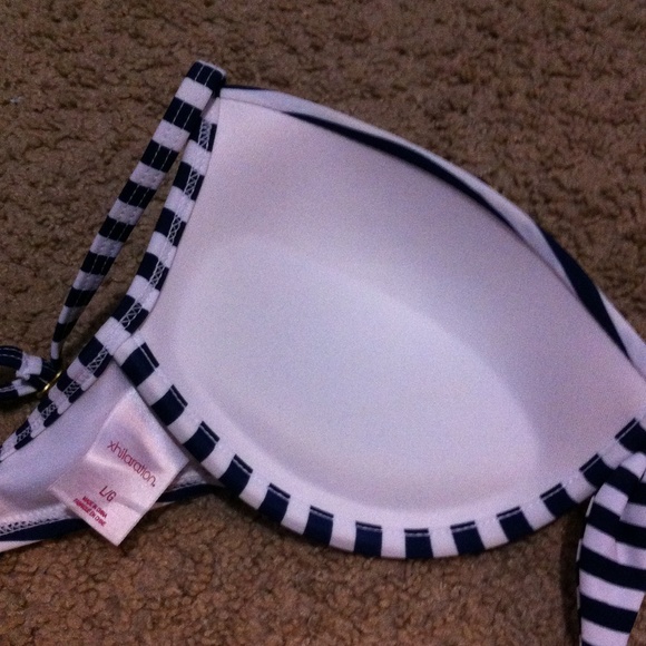 Navy blue and white striped sailor swim top - Picture 2 of 2