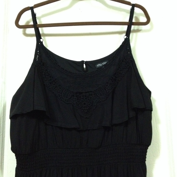 Long Black Dress w/ Embroidered & Ruffle Detail