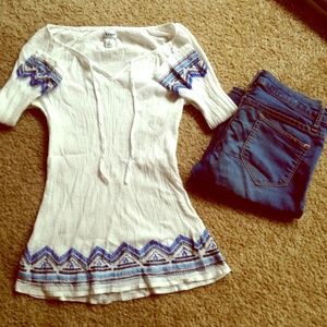 Blue & white gauze top