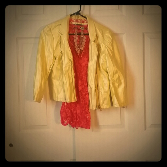 Bundle**Daytrip Yellow Pleather&BKE pink lace tank