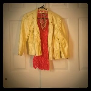 Bundle**Daytrip Yellow Pleather&BKE pink lace tank