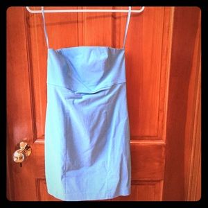 Bright blue sleeveless cocktail length dress