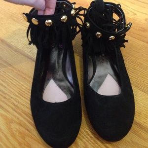 Paris Hilton Black Fringed Shoes