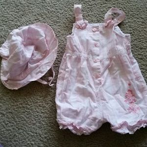 Pink plaid romper with sun bonnet