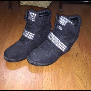 Black and Silver Sneaker Wedges