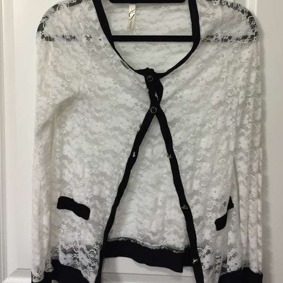 White and black lace top