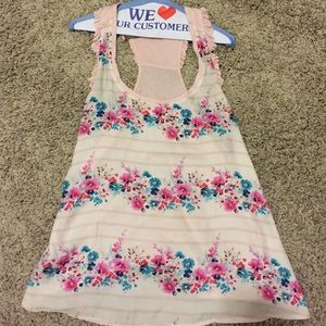 Polyester/rayon racer back tank with floral design