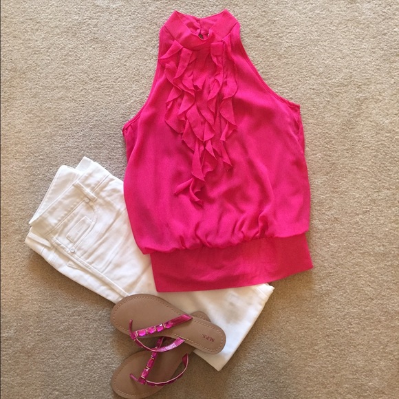 Dark pink sleeveless top with ruffles - Picture 1 of 3