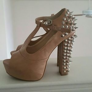 Tan thick wedge heels