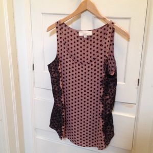 LOFT Polka dot top with lace detail size L