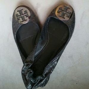 Tory Burch black glitter reva flats