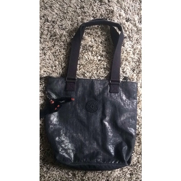 black metallic Kipling tote