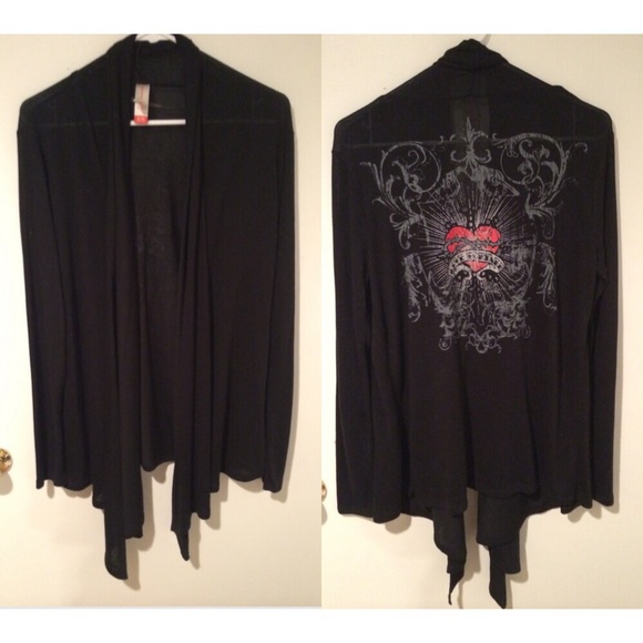 Long Black Open Cardigan