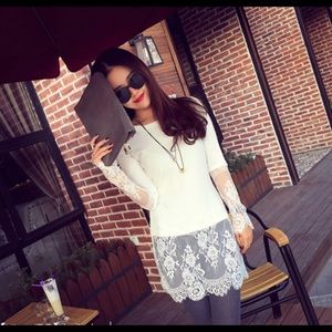 White base Tee with lace.