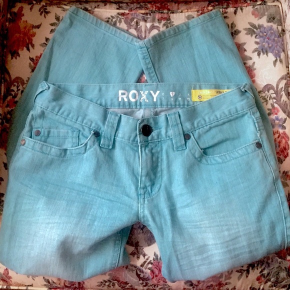Roxy Skinny Straight Jeans, Turquoise Pastel Aqua - Picture 1 of 4