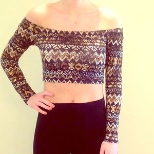 Aztec off the shoulder crop top