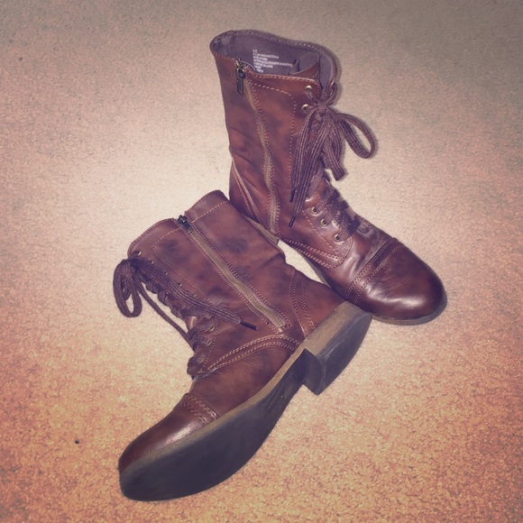 Brown Zip Up Combat Boots