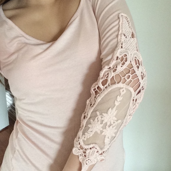 Lace Crotchet Long Sleeve Baby Pink Top