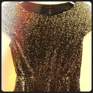 Gold and Black Sequin Peplum Party Dress