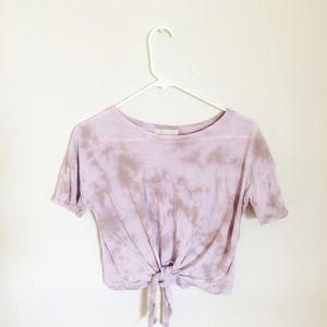 //Tie Front Tie Dye Lavender Crop Top//