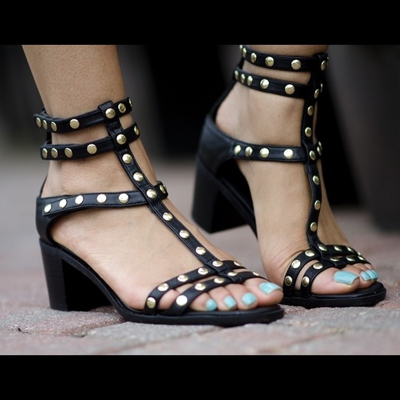 H&M leatherette sandals with gold studs