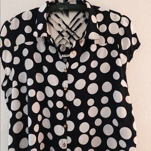 Navy polka dot cut-out blouse