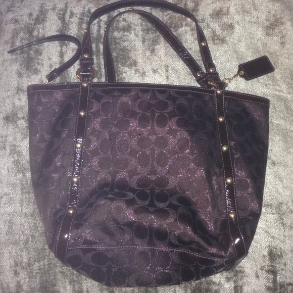 Medium size Coach brown shimmer cloth bucket bag