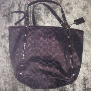 Medium size Coach brown shimmer cloth bucket bag