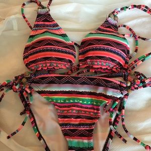 Hurley mint and pink stripes bikini
