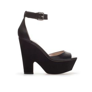 Zara black leather wedges with ankle strap