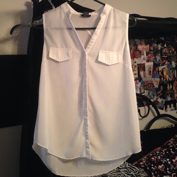 white sheer button up top