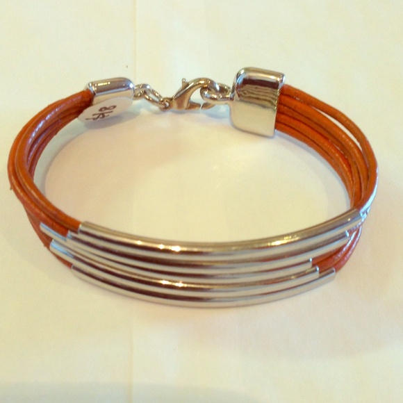 Leather string bracelet /a stackable metal bar