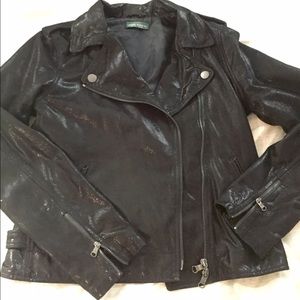 Shimmering black suede motorcycle jacket