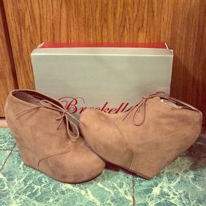 Suede Taupe Wedge Bootie W/ Laces