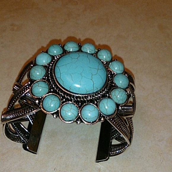 Turquoise colored stone cuff