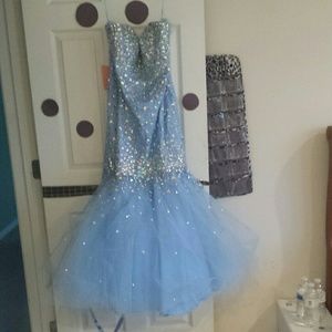 Strapless baby blue prom dress