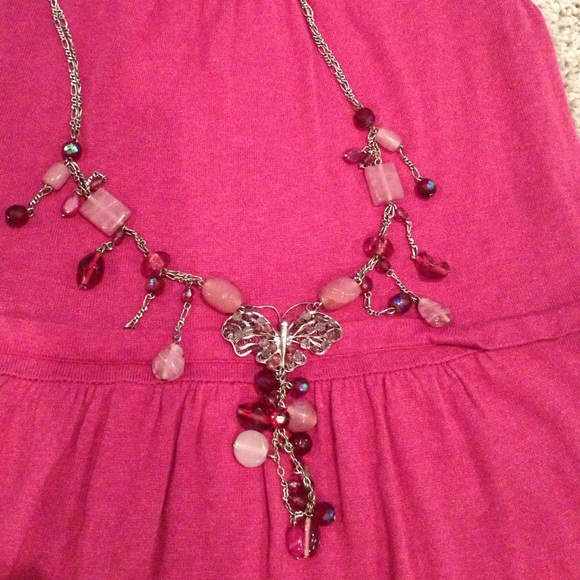 Silver and beaded butterfly necklace