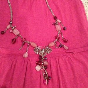 Silver and beaded butterfly necklace