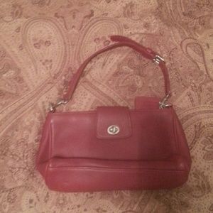Red leather coach purse