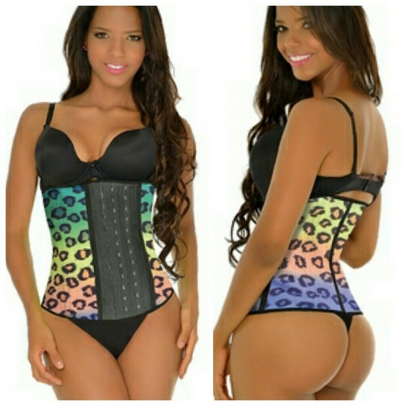 3 Row Hooks Colored Leopard Print Cincher