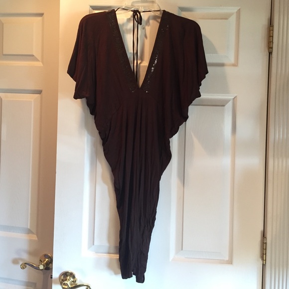 Chocolate brown, deep V plunge dress, size S